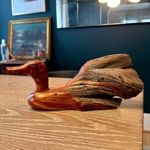 One-Of-A-Kind Handcarved Signed Rocky Mountain Rustic Cedar Wooden Duck (12”)